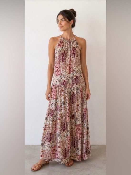 DREW Dresses & Skirts - Drew Anthropologie Floral Halter Boho Hippie Maxi Dress in Pink size medium